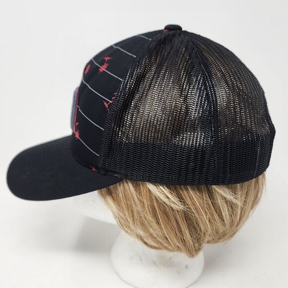 Travis Mathew Hat Men OS Palm Tree Logo Stripe Mesh Back Black Red Golf Snapback - Picture 3 of 9